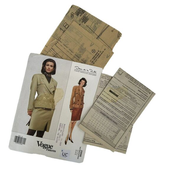 De La Renta Vintage VOGUE Sewing Pattern 2998 Jacket Skirt Suit 8-12 UNCUT *READ - Picture 1 of 3